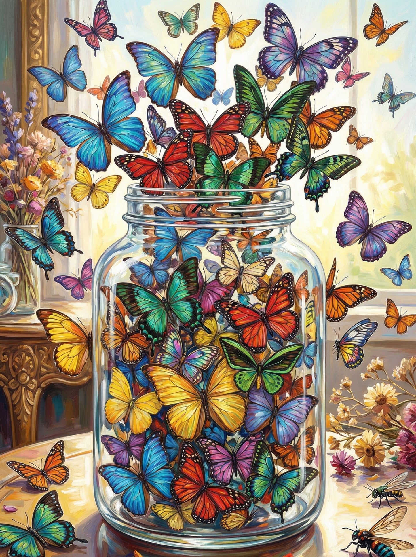 Butterflies In Glass Jar (100 Color Diamond Painting)