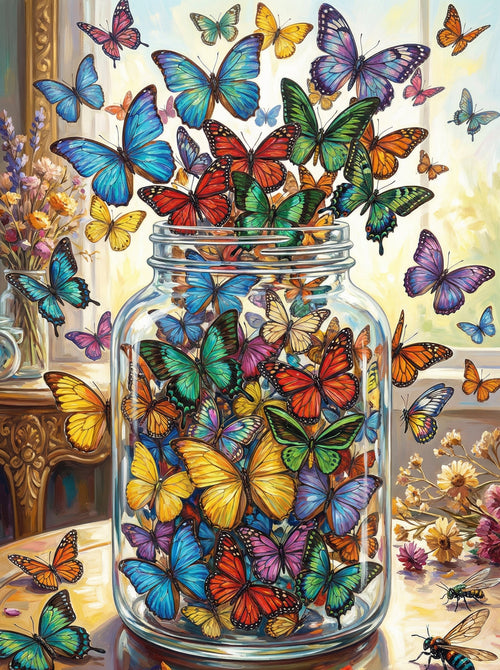 Butterflies In Glass Jar (100 Color Diamond Painting)