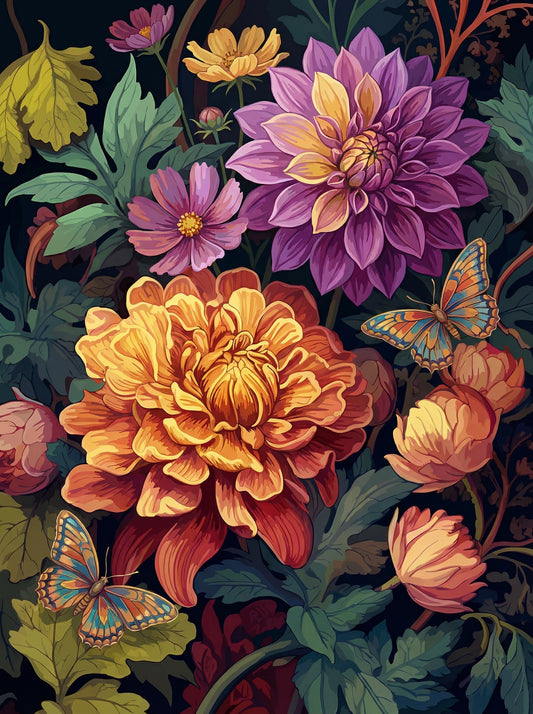 Butterfly Dahlia Garden (100 Color Diamond Painting) Diamond Painting kit
