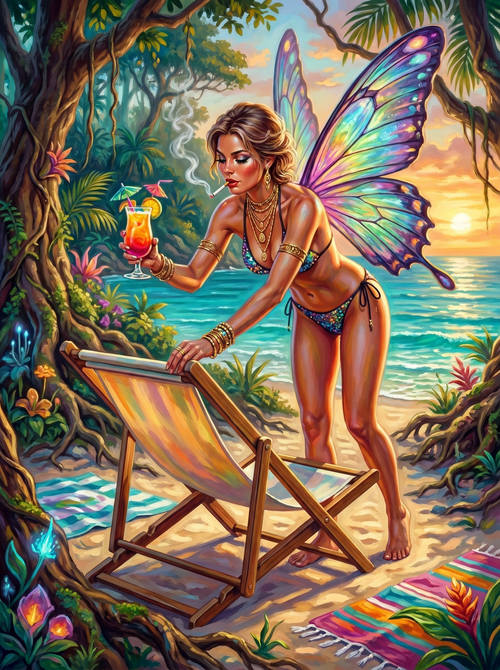 Butterfly Fairy Tropical Beach Chair (150 Color Diamond Painting)