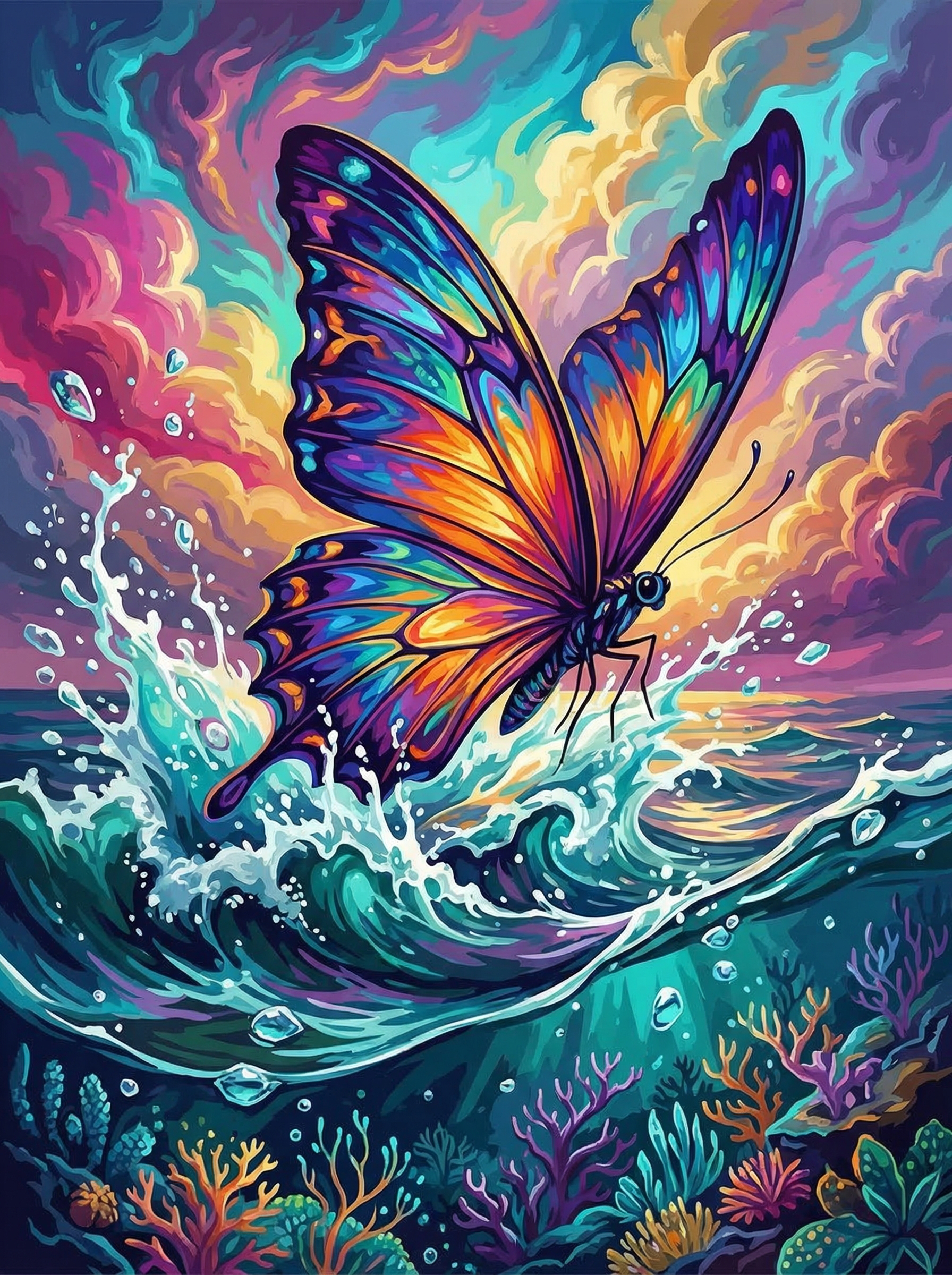Butterfly Ocean Wave Magic (100 Color Diamond Painting)