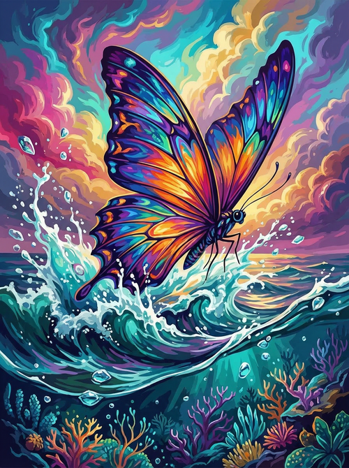 Butterfly Ocean Wave Magic (100 Color Diamond Painting)
