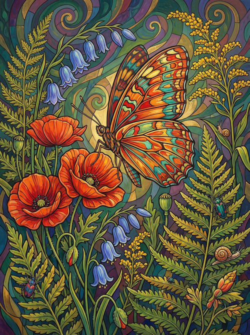 Butterfly Poppies Tapestry (Diamond Painting) Diamond Painting kit