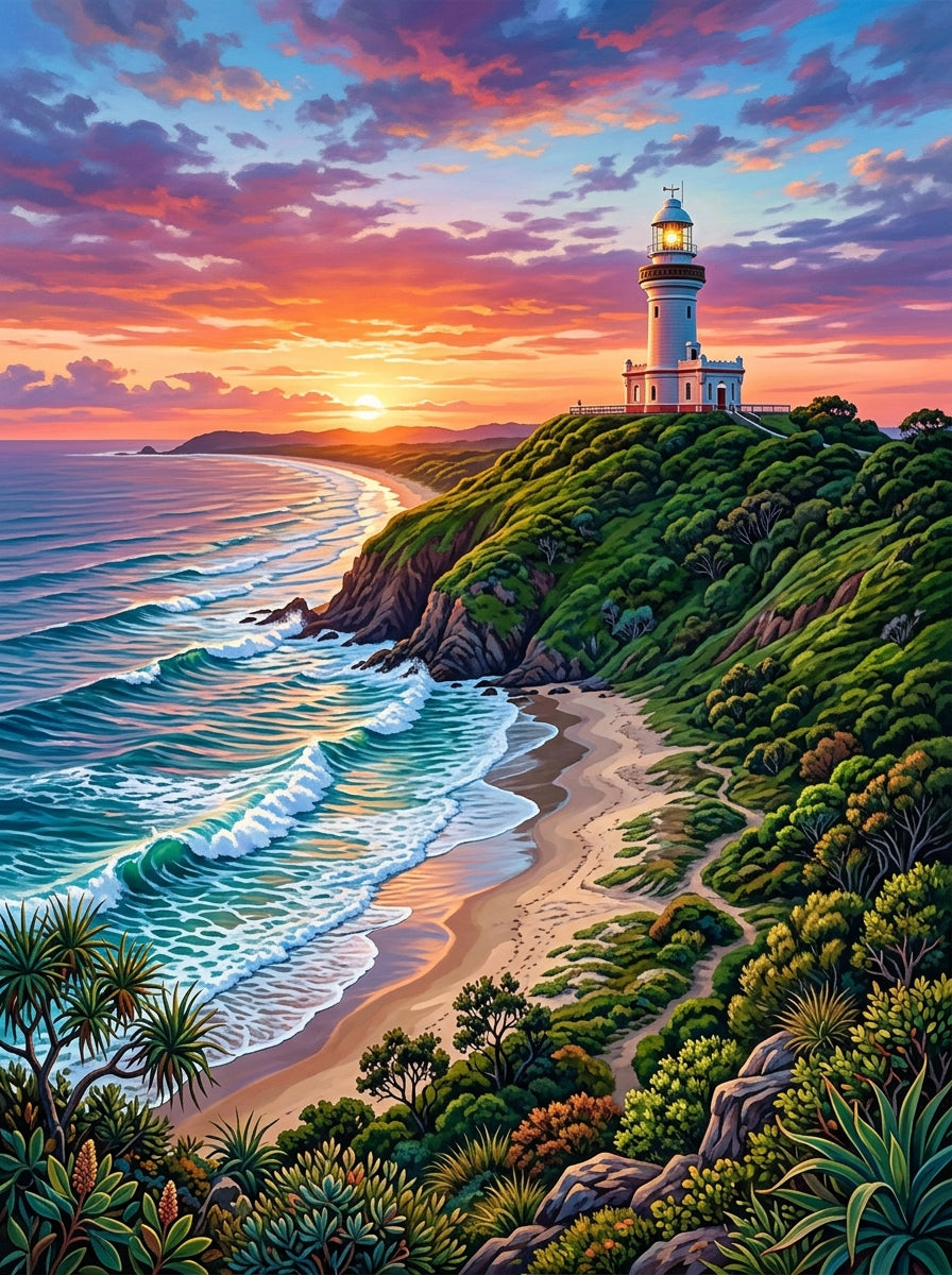 Byron Bay Lighthouse Sunrise (150 Color Diamond Painting)