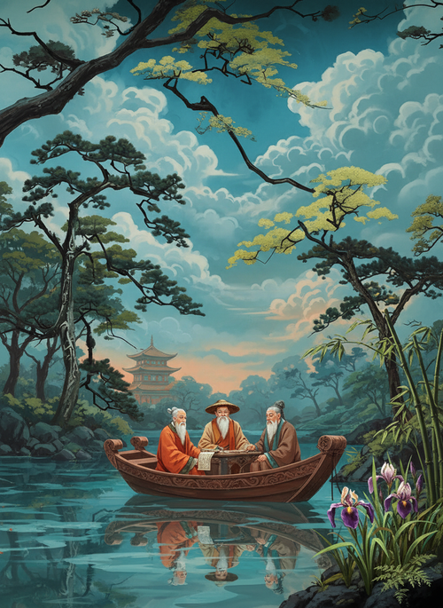 Three Scholars River (100 Color Diamond Painting) Diamond Painting kit
