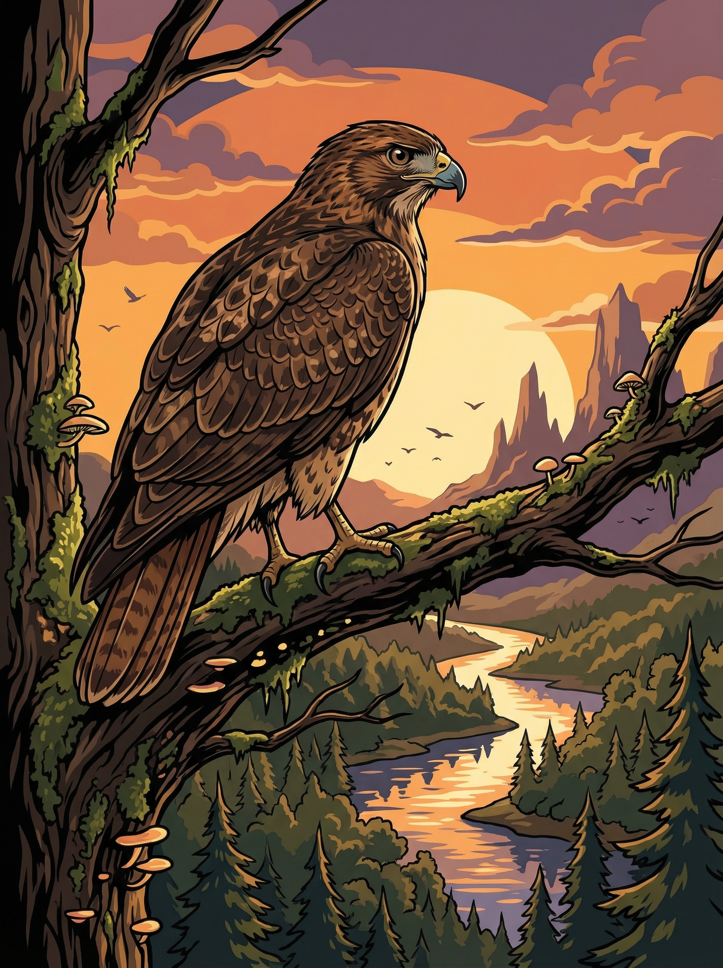 Hawk Over Sunset Peaks