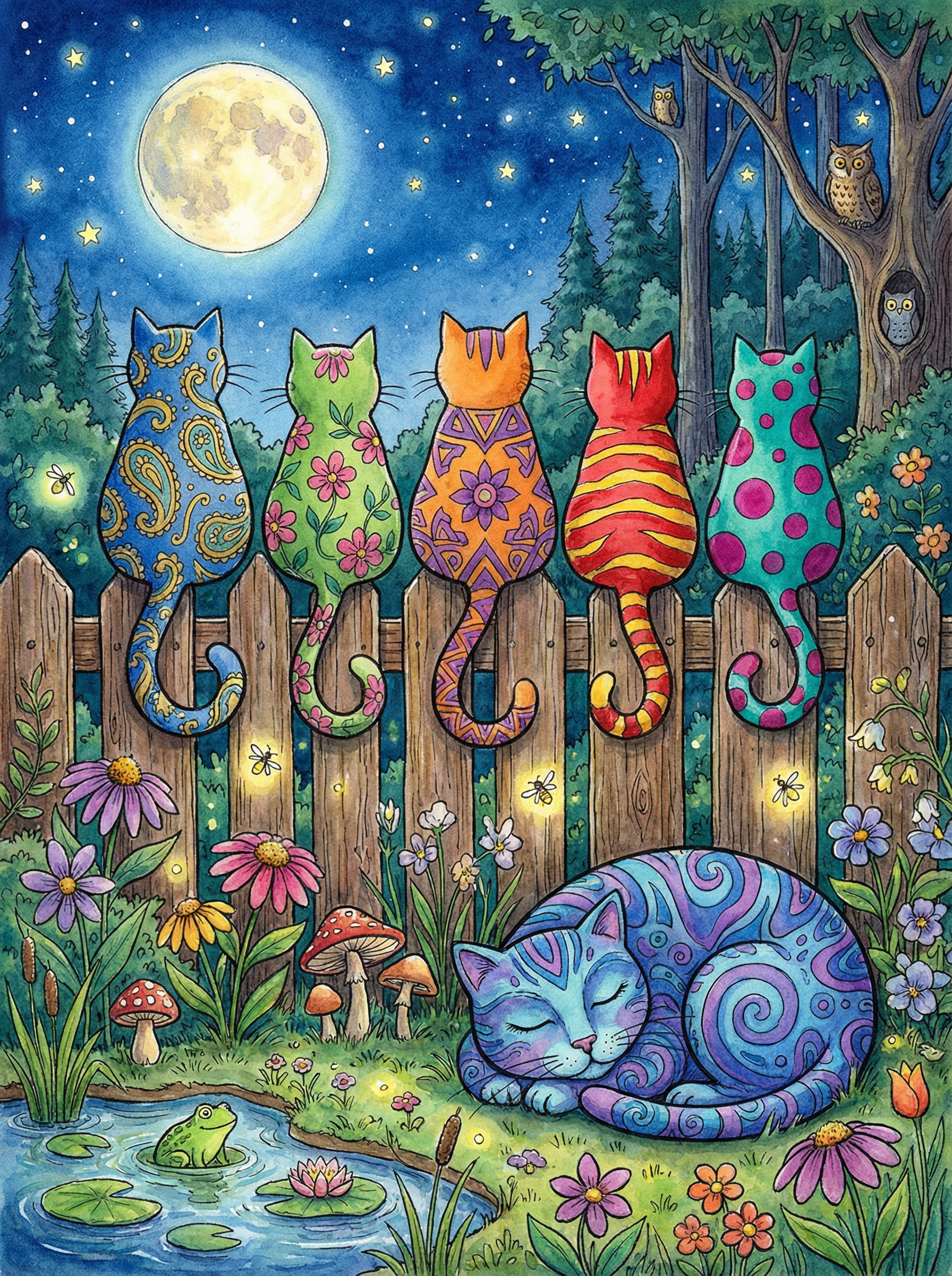 Moonlit Garden Cats