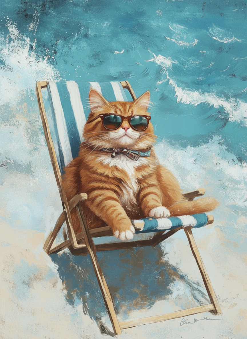 Beachside Chill Cat (Board Canvas)