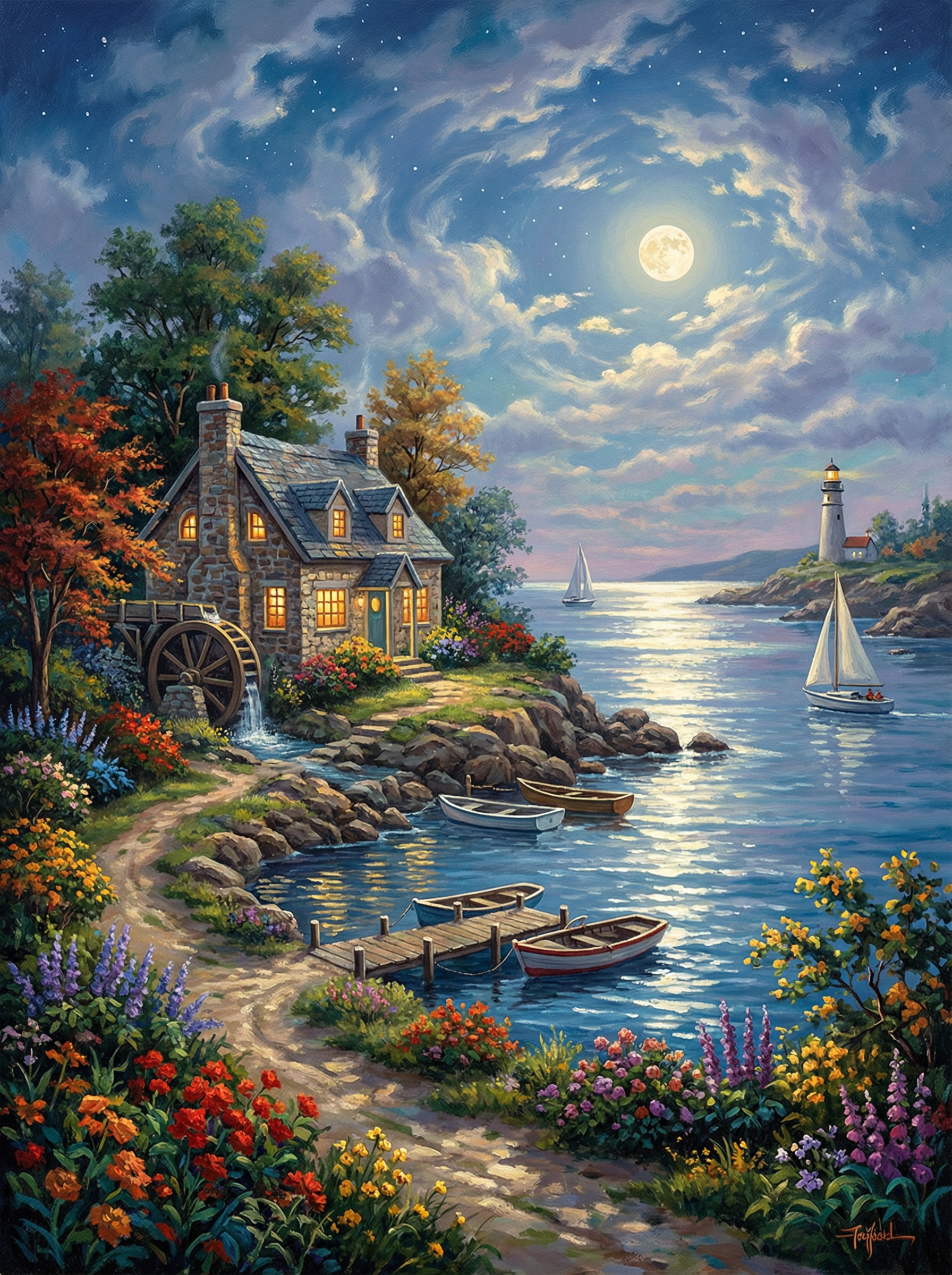 Moonlit Coastal Cottage (Diamond Painting)