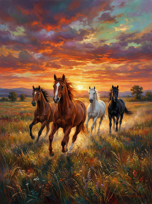 Wild Sunset Horses