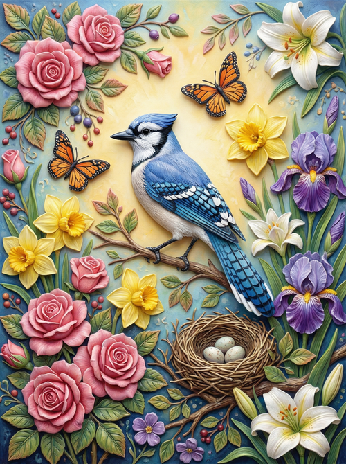 Blue Jay Floral Nest (80 Colors)