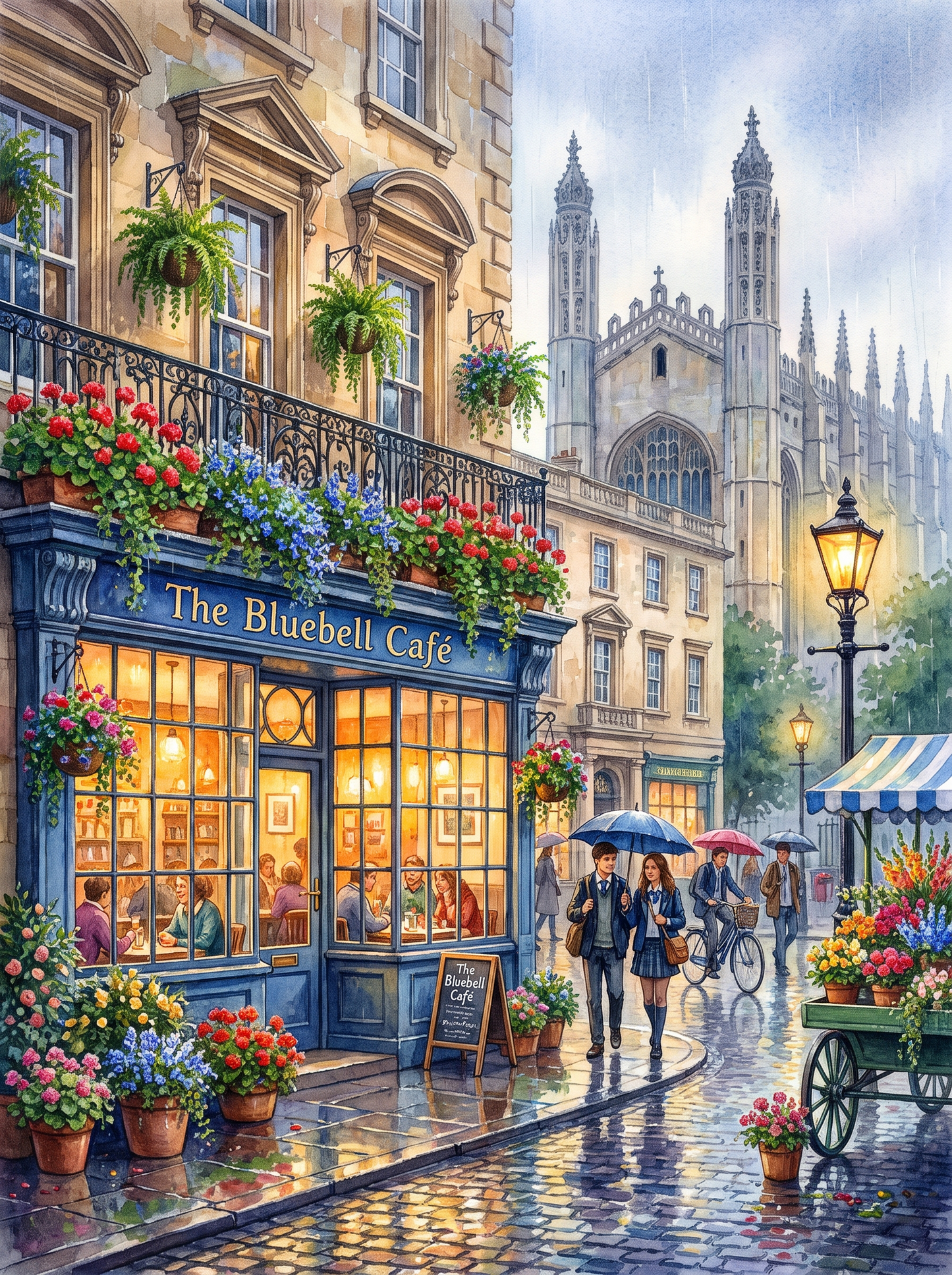 Cambridge Kings College Rainy Café