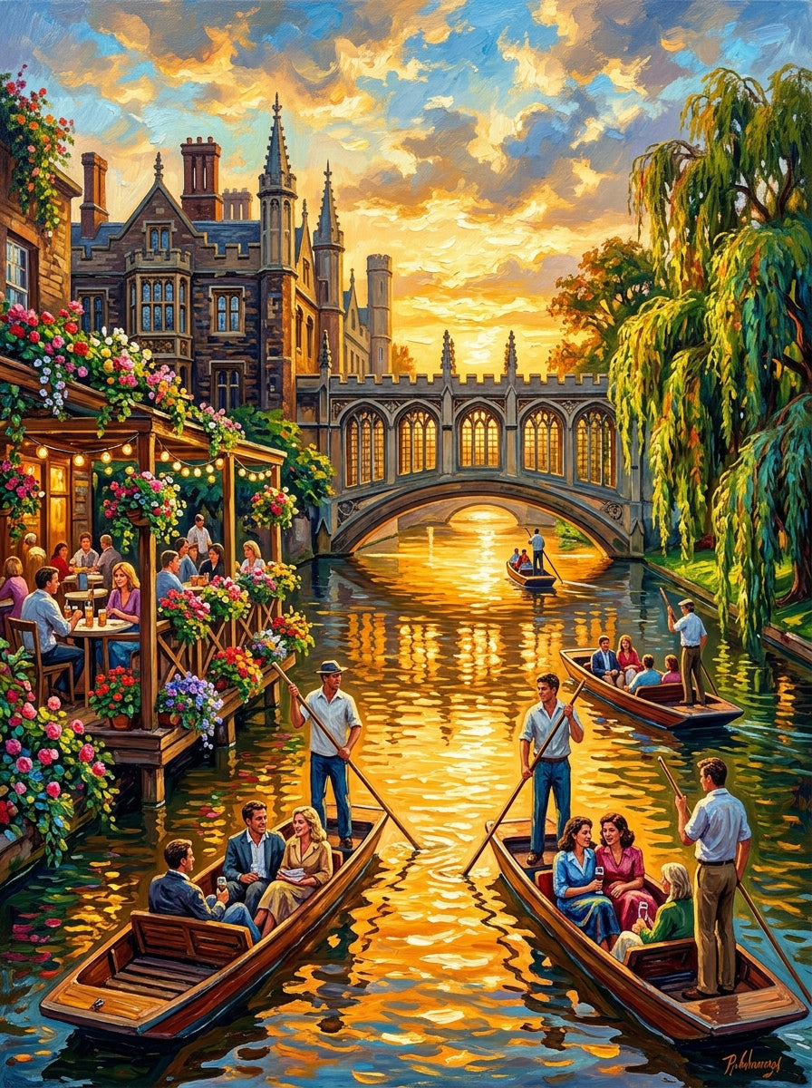 Cambridge Punting Summer Impasto (150 Color Diamond Painting)