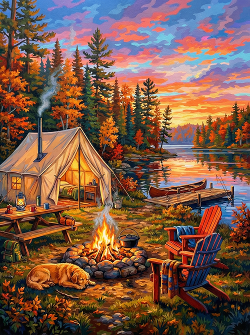 Campfire Sunset Retreat (100 Color Diamond Painting)