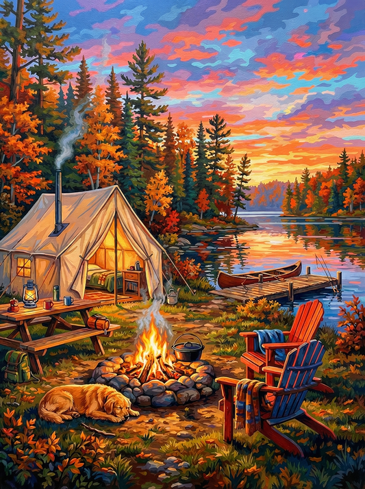 Campfire Sunset Retreat (100 Color Diamond Painting)