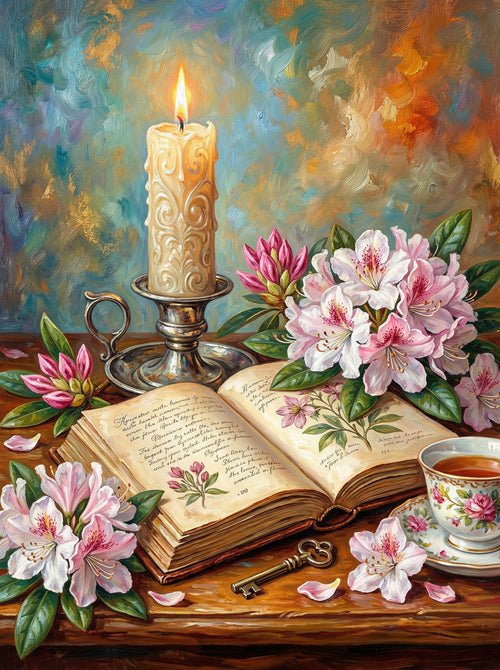 Candlelit Book With Peonies (100 Color Diamond Painting) Diamond Painting kit