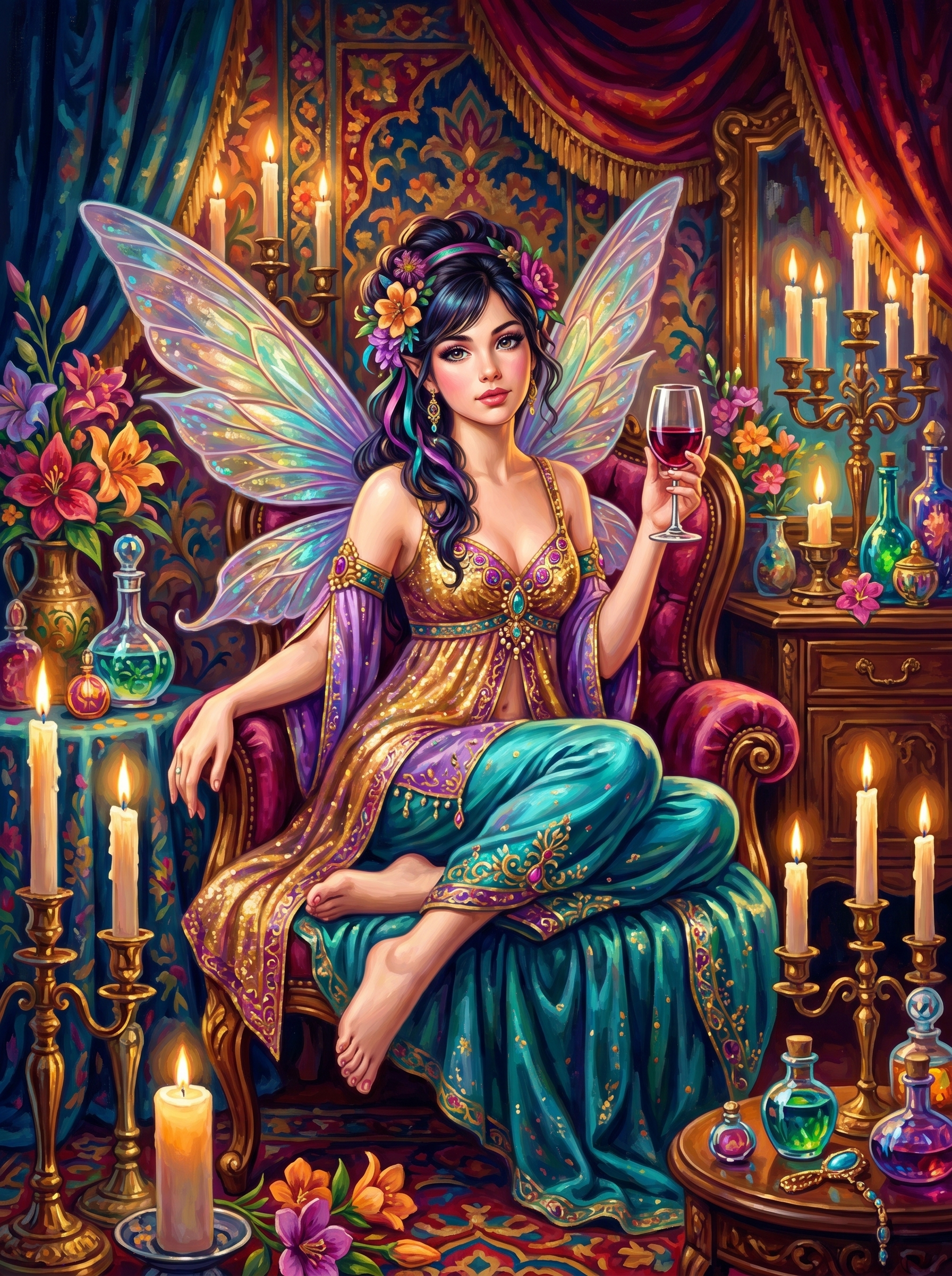Candlelit Fairy Wine Boudoir (150 Color Diamond Painting)