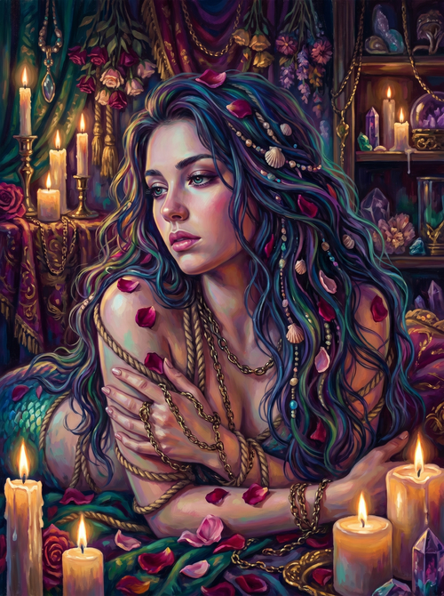Candlelit Mermaid Rose Petals (150 Color Diamond Painting)