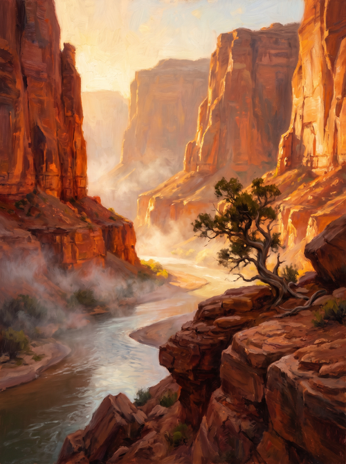 Canyon River Golden Hour Mist