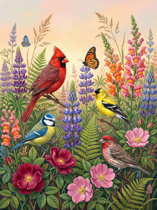 Cardinal Songbirds Floral Garden (Diamond Painting) Diamond Painting kit