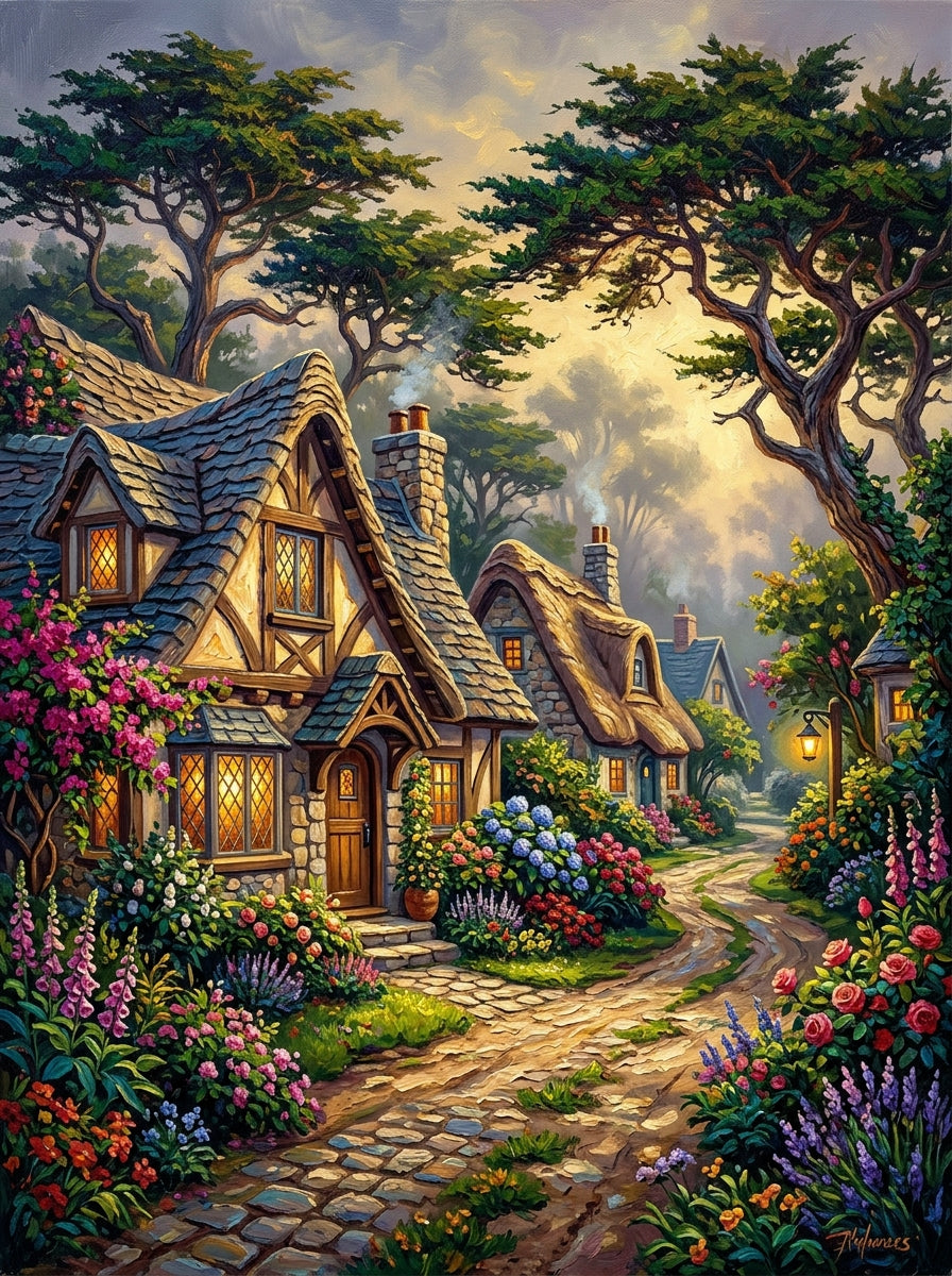 Carmel Cottages Mist (150 Color Diamond Painting)