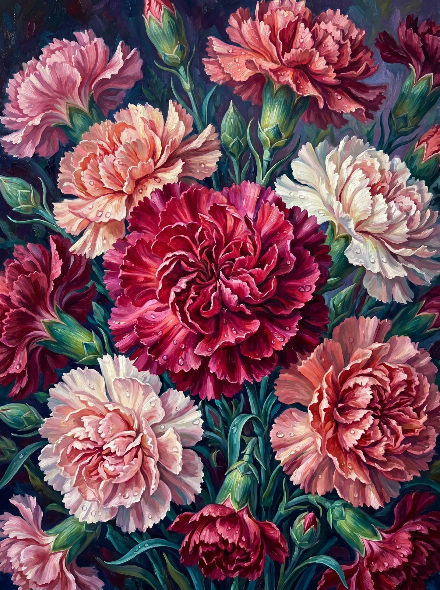 Carnations Ruffled Dark (Diamond Painting)