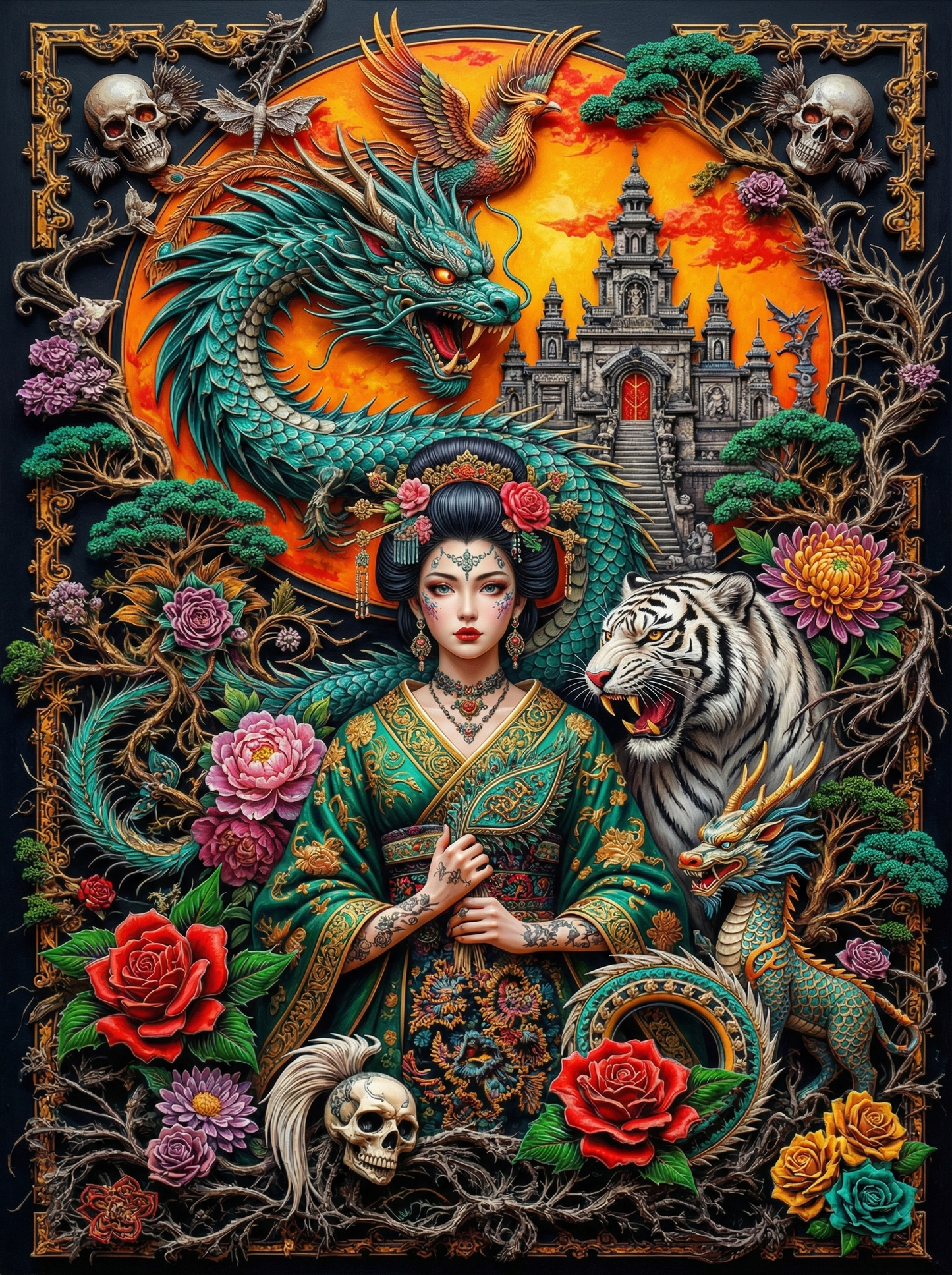 Castle Dragon Princess (100 Color Diamond Painting)