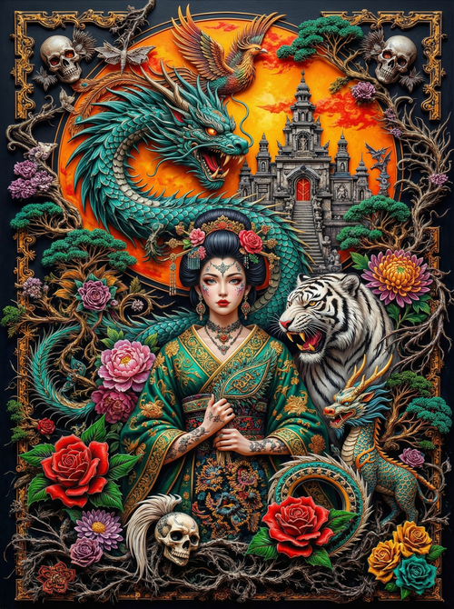 Castle Dragon Princess (100 Color Diamond Painting)
