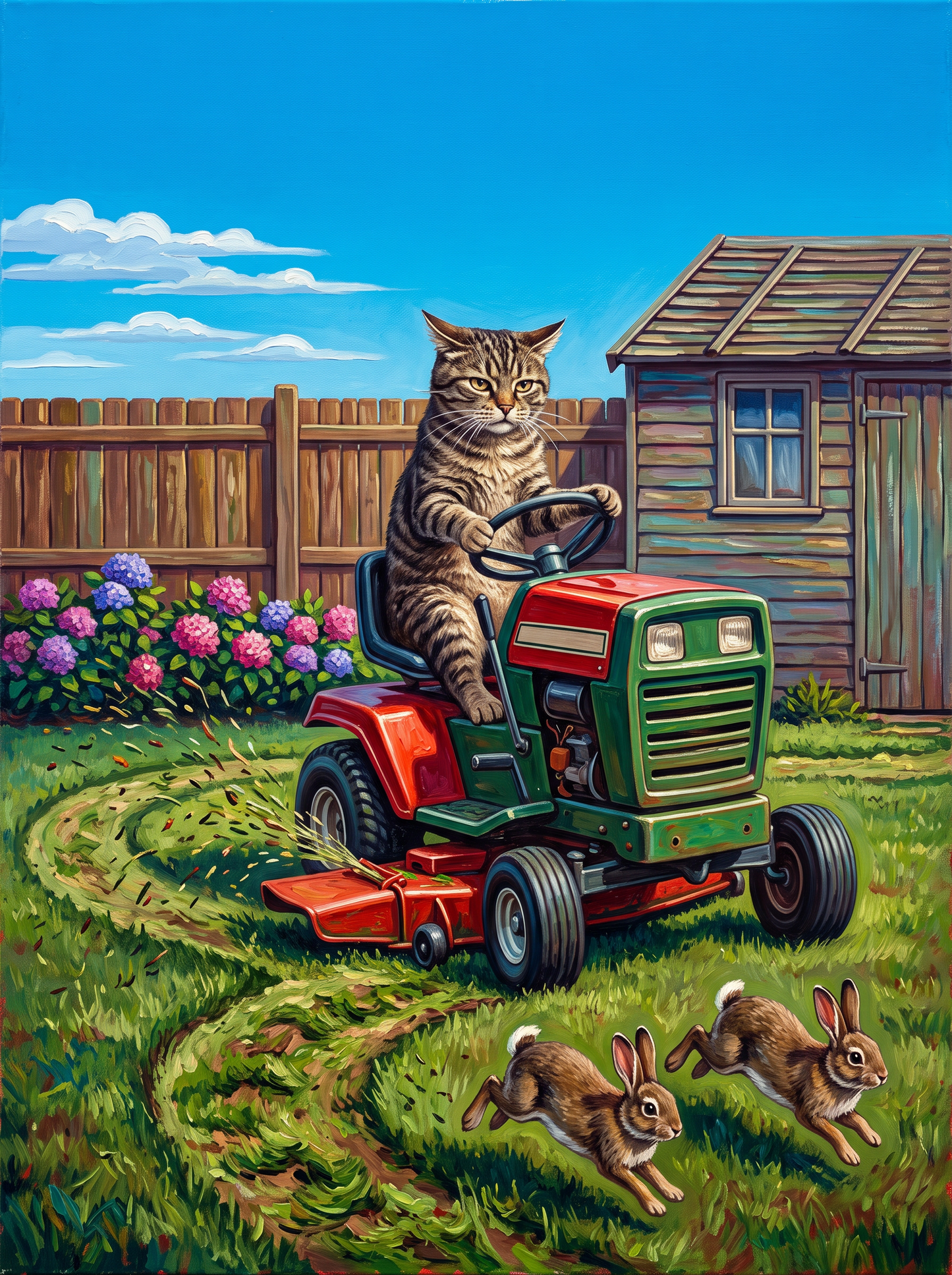 Cat on a Mower