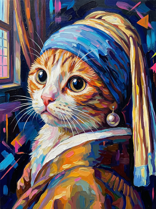 Cat With Pearl Earring (Diamond Painting) Diamond Painting kit