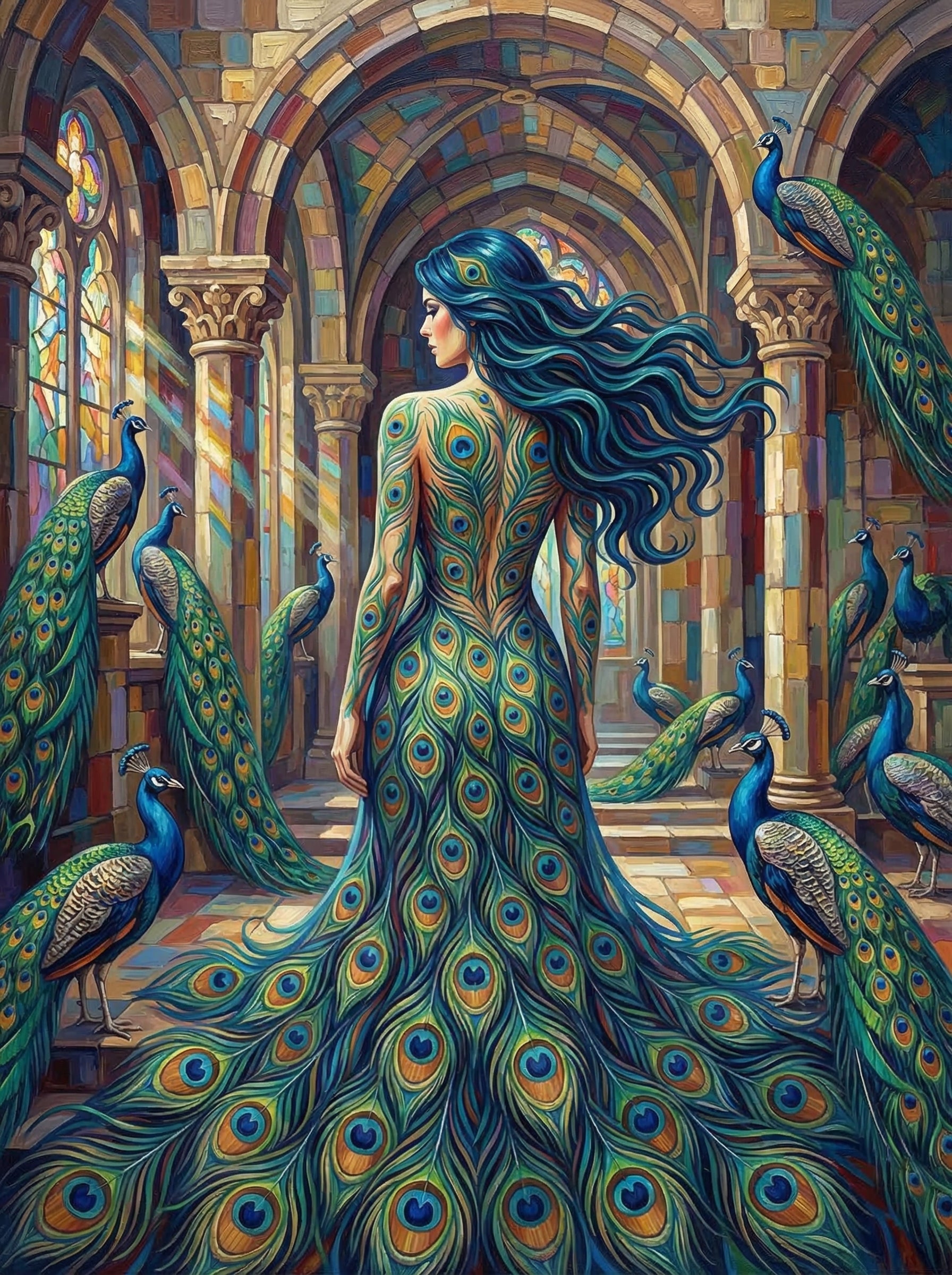 Cathedral Peacock Gown Queen (100 Color Diamond Painting)