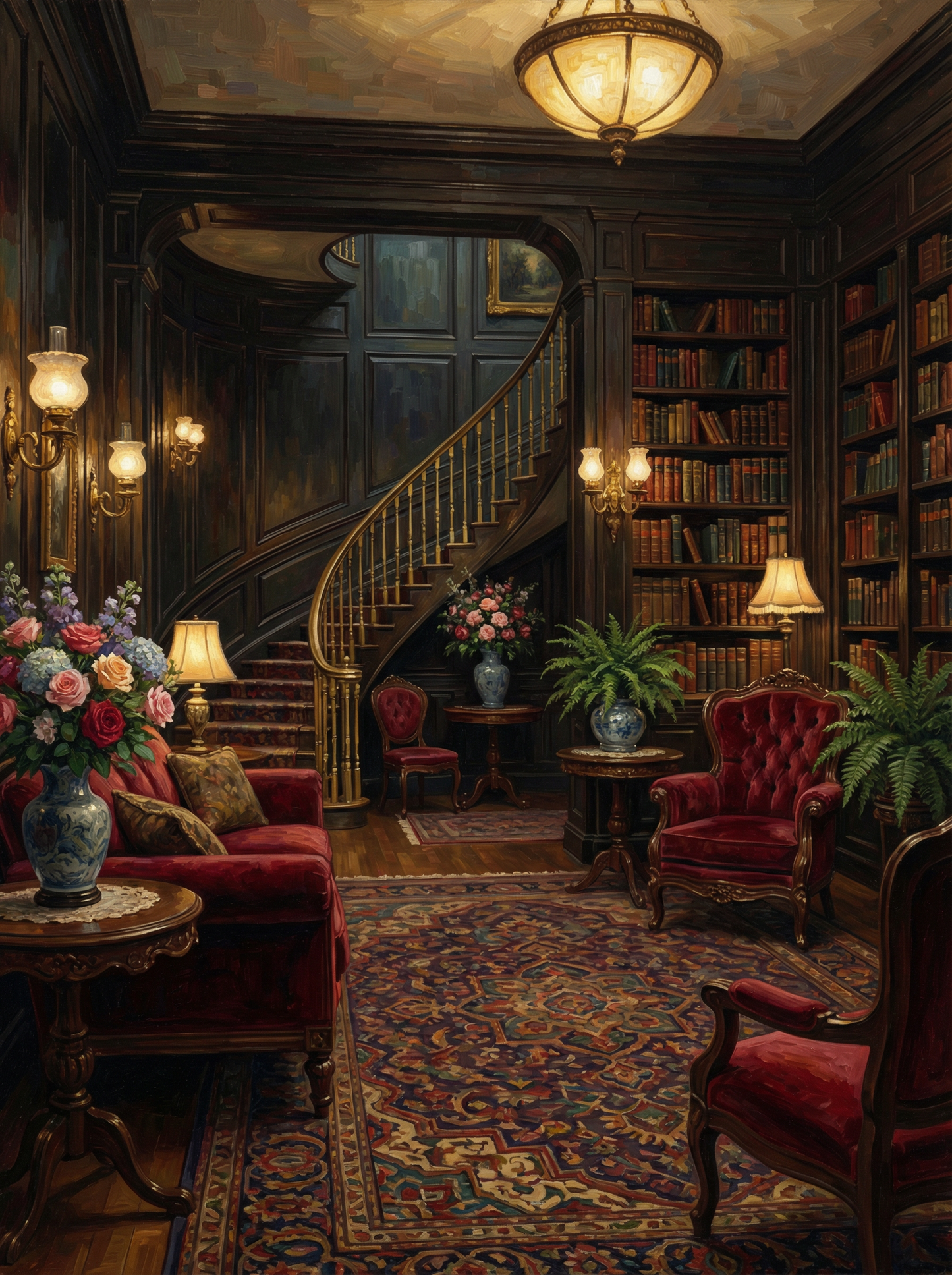 Scarlet Library Staircase (Diamond Painting) Diamond Painting kit