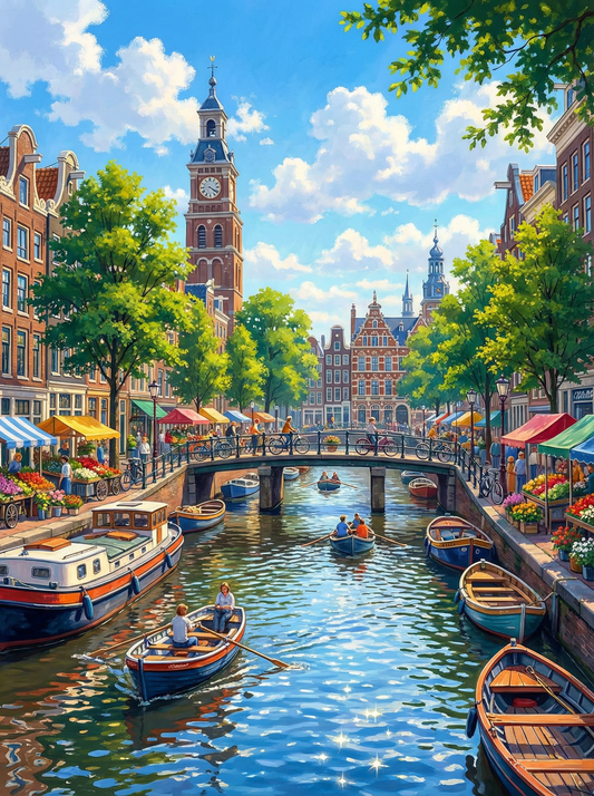 Sunny Day in Amsterdam (100 Color Diamond Painting)