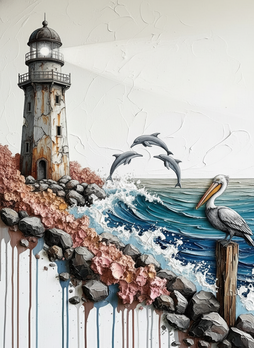 Lighthouse and Dolphins