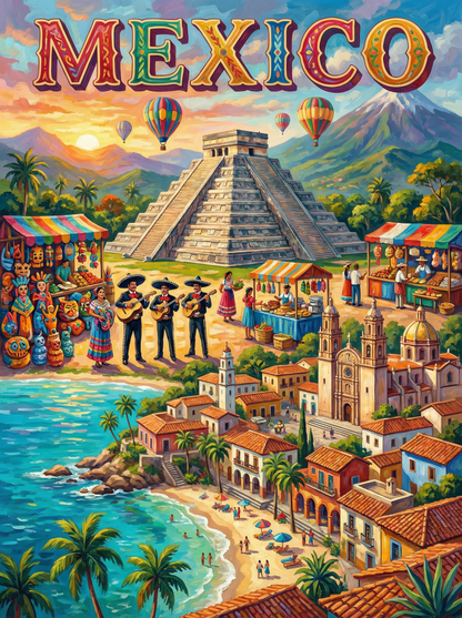 Mexico Fiesta by the Sea (100 Color Diamond Painting) Diamond Painting kit