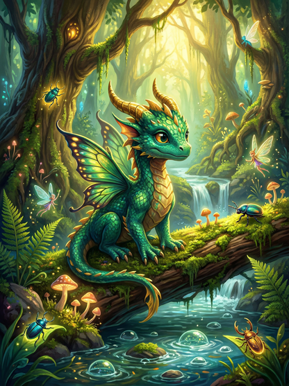 Enchanted Forest Dragon (100 Color Diamond Painting)