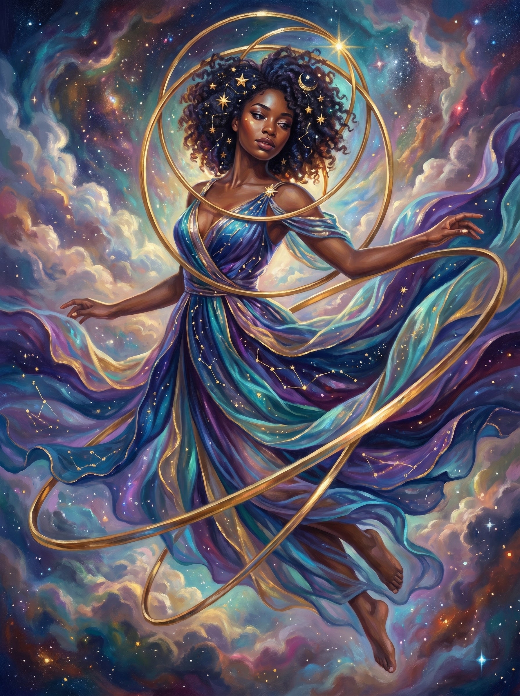 Celestial Black Goddess Blue Cosmos (150 Color Diamond Painting)