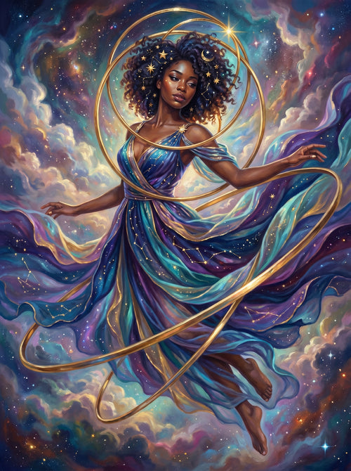 Celestial Black Goddess Blue Cosmos (150 Color Diamond Painting)