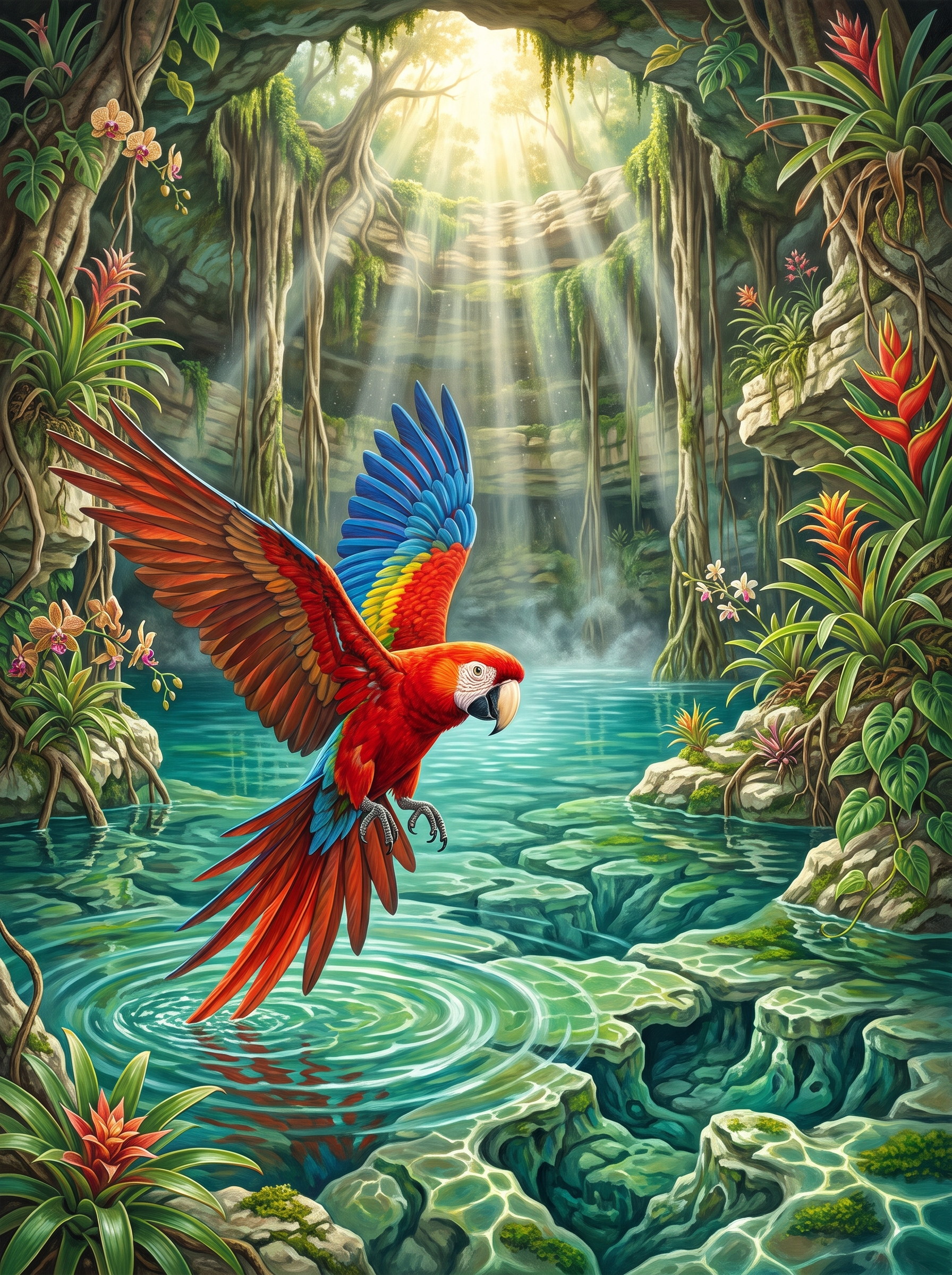 Cenote Macaw Descent