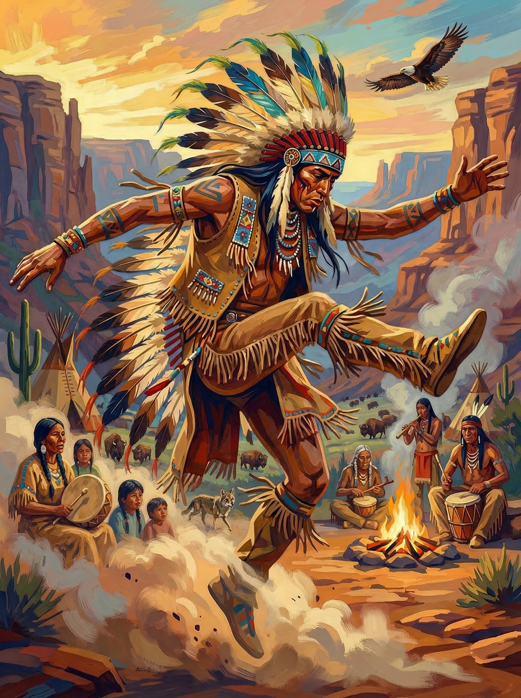 Ceremonial Chief Dancing Desert (100 Color Diamond Painting)