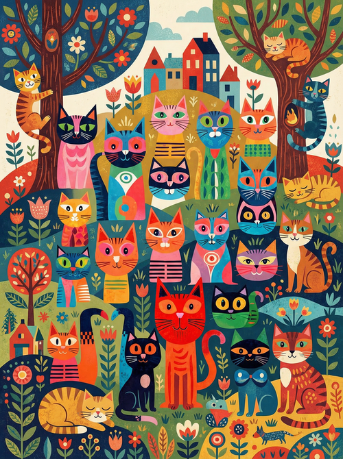 Whimsical Garden Cats