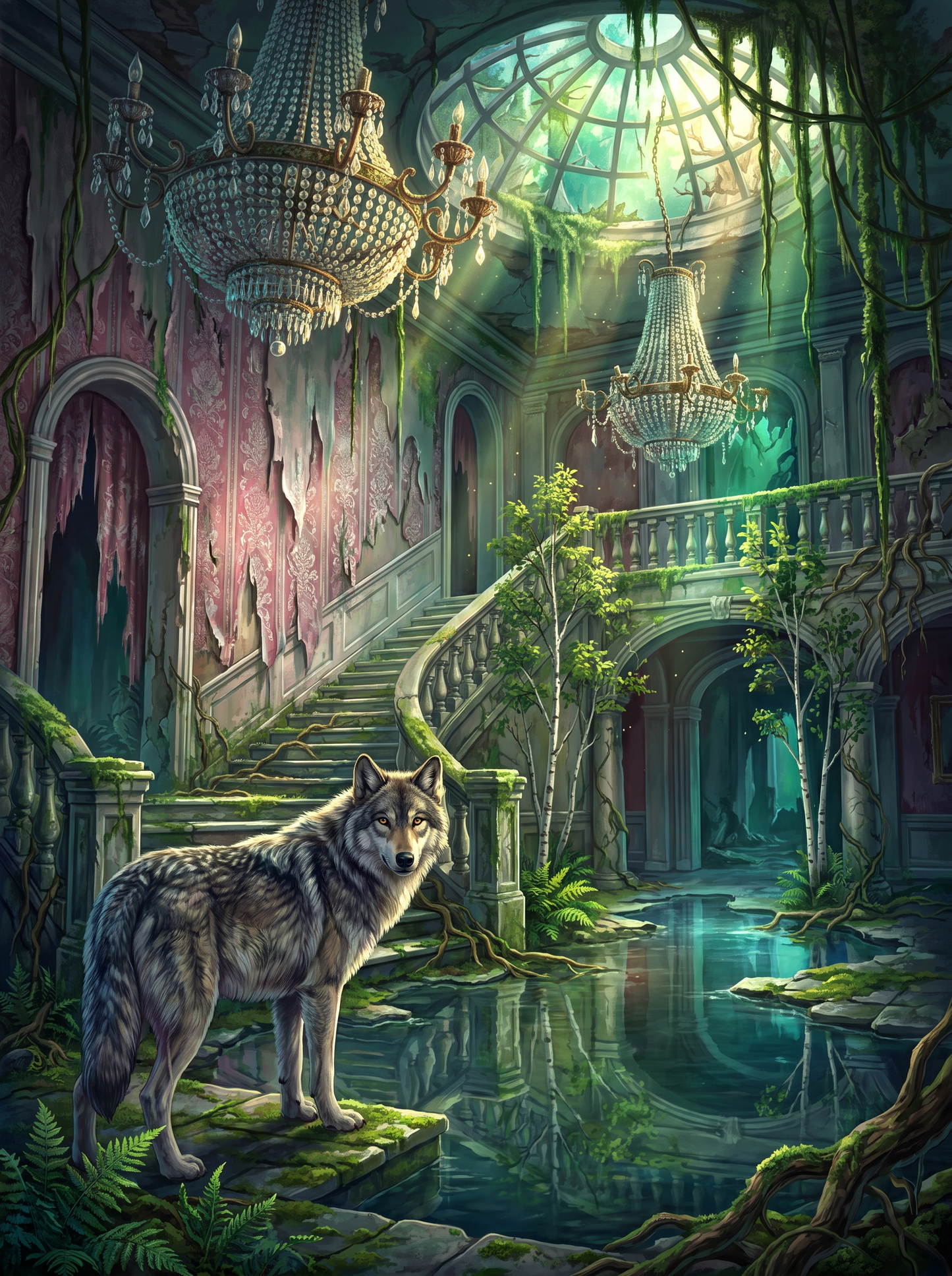 Chandelier Staircase Wolf