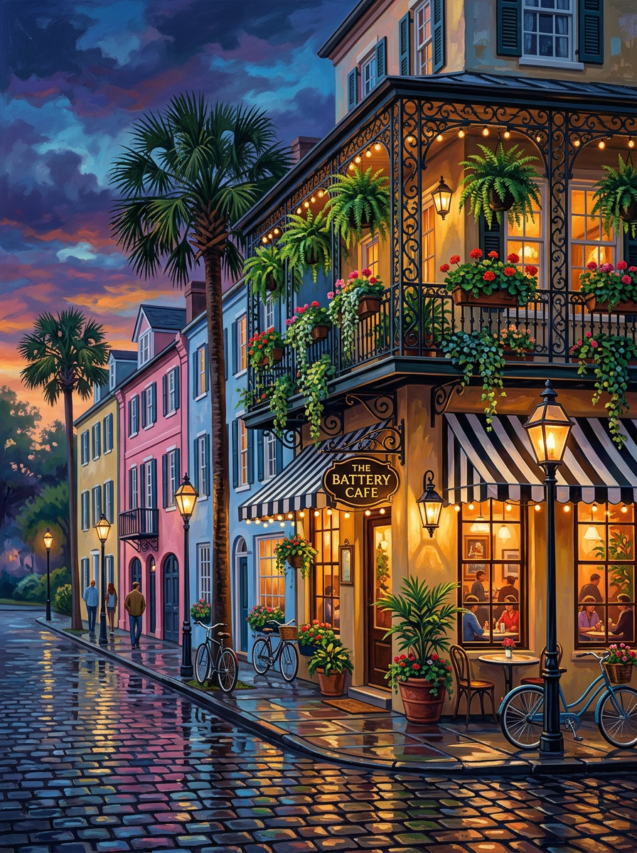 Charleston Balcony Cafe (150 Color Diamond Painting)