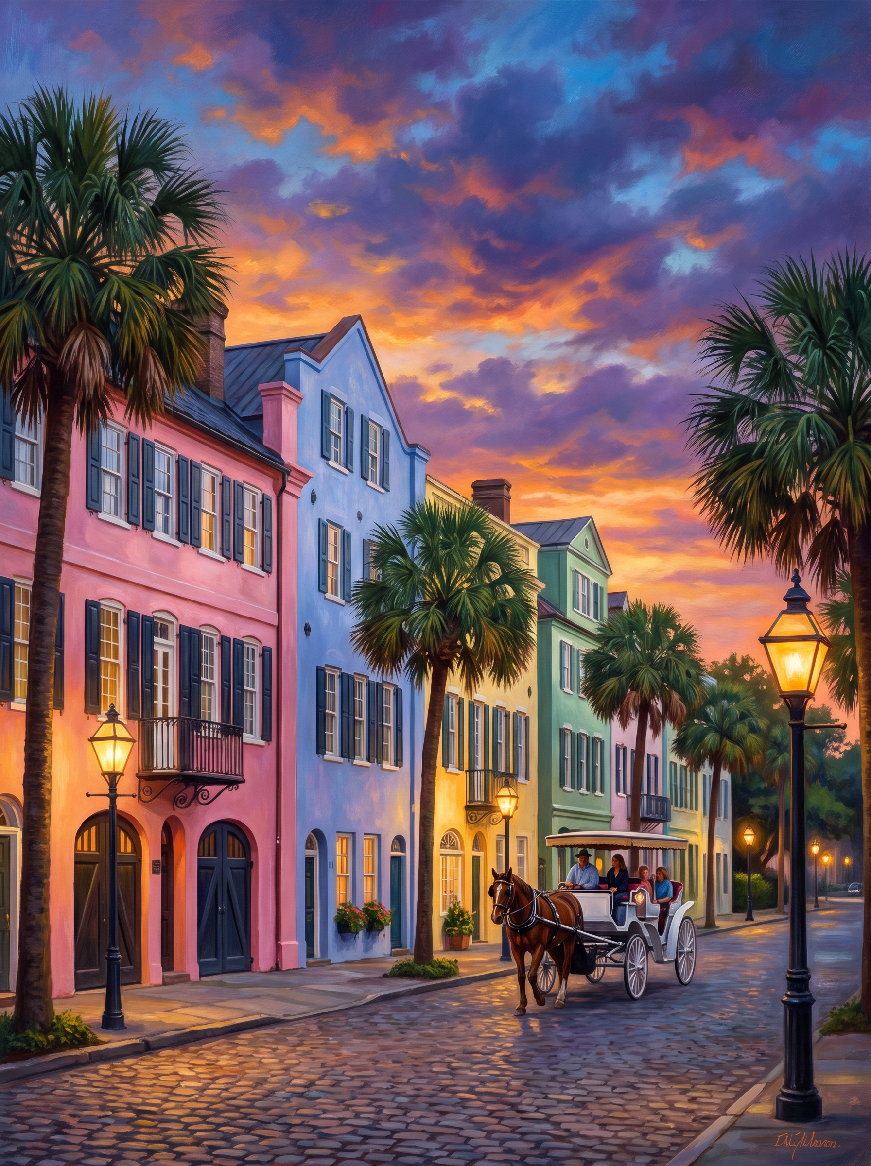 Charleston Rainbow Row Evening