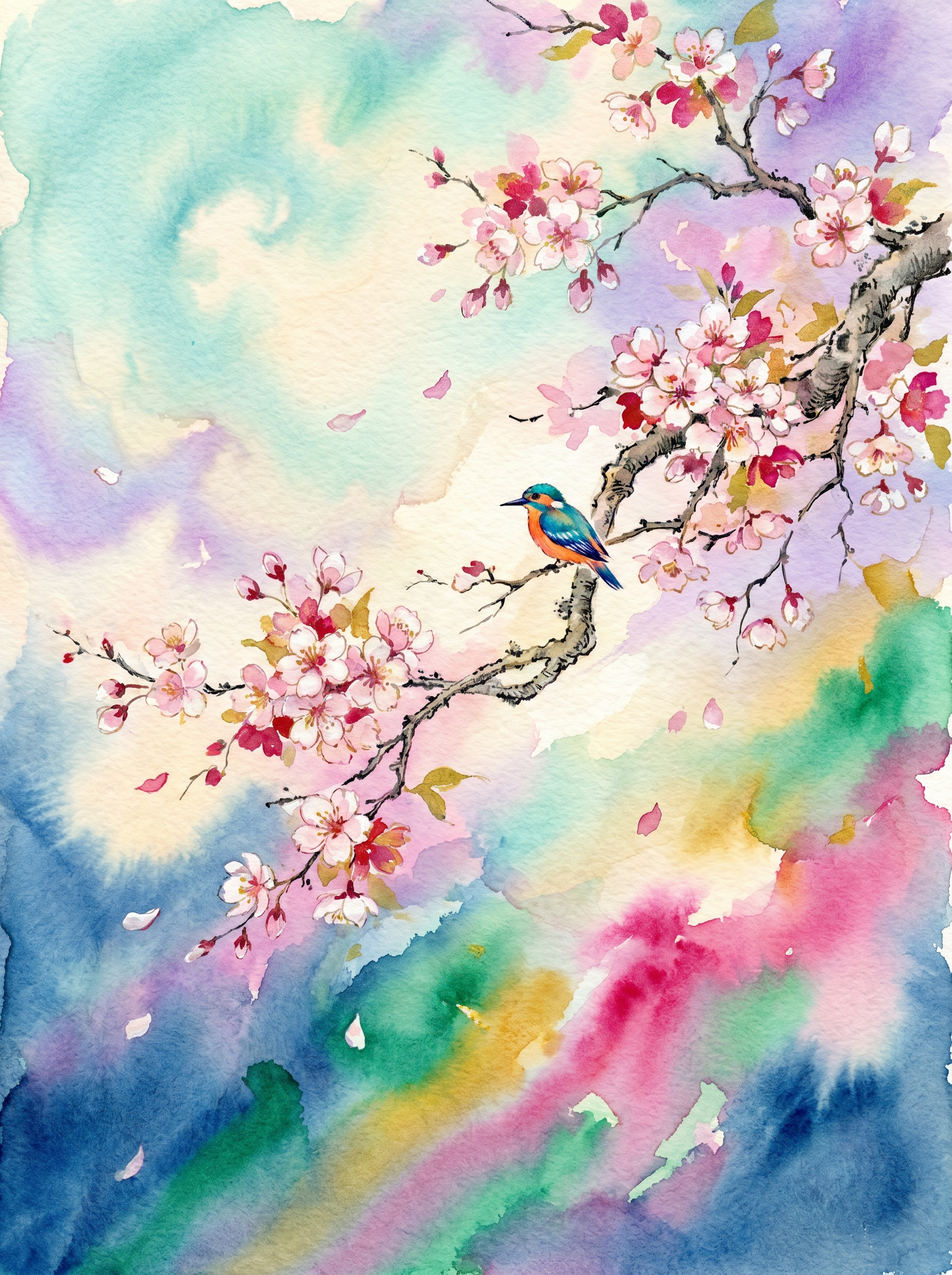 Cherry Blossom Branch Watercolor (Diamond Painting)