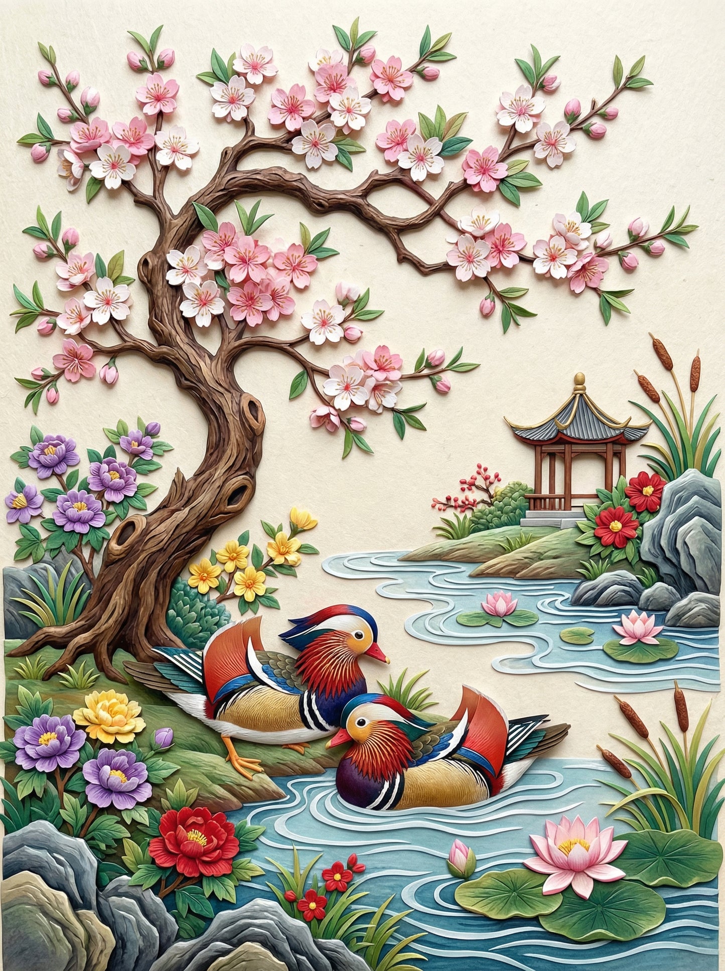 Cherry Blossom Ducks (Diamond Painting) Diamond Painting kit