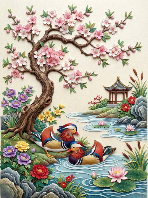 Cherry Blossom Ducks (Diamond Painting) Diamond Painting kit