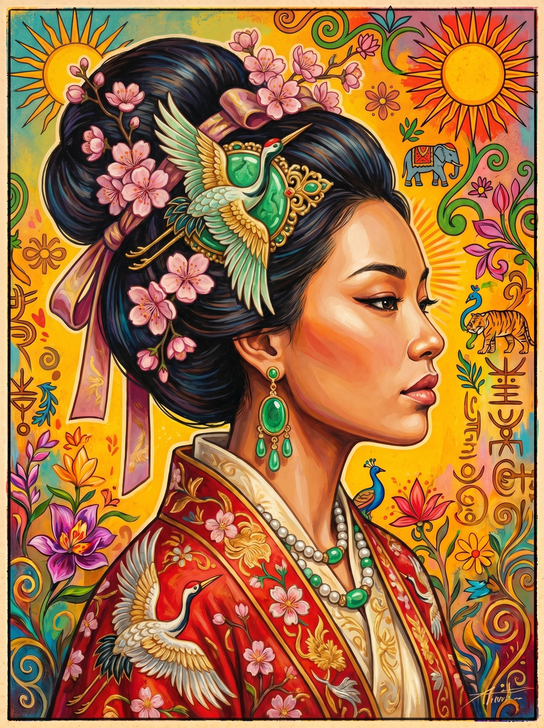 Cherry Blossom Geisha (150 Color Diamond Painting)