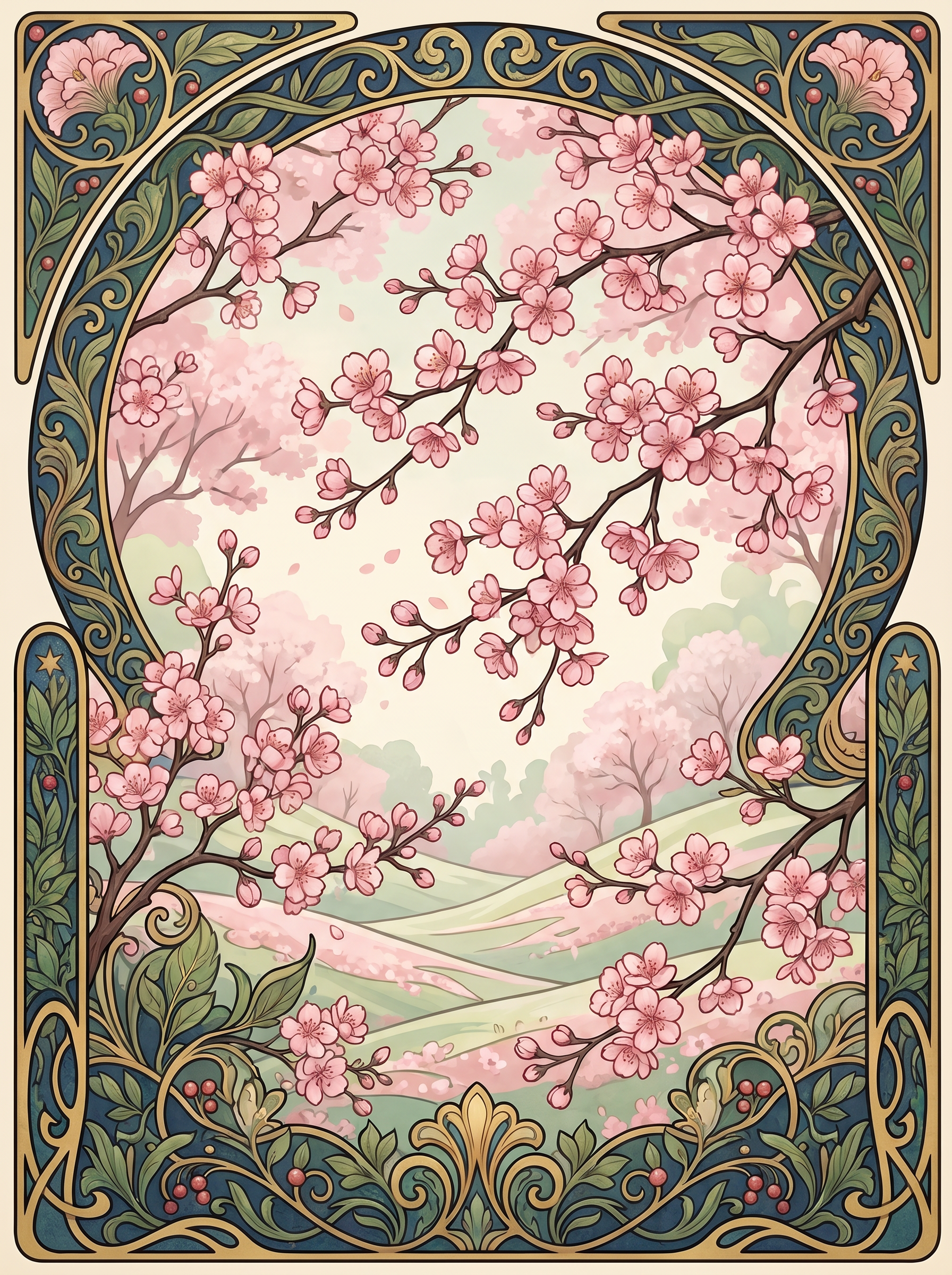 Cherry Blossom Rolling Hills (80 Colors)