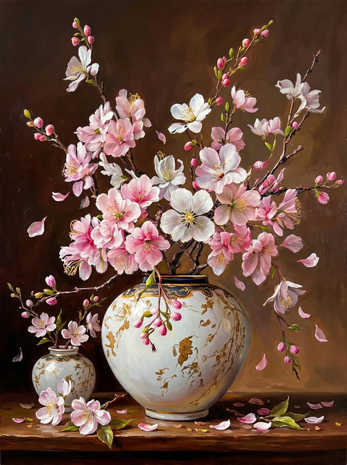 Cherry Blossom White Vase (Diamond Painting)
